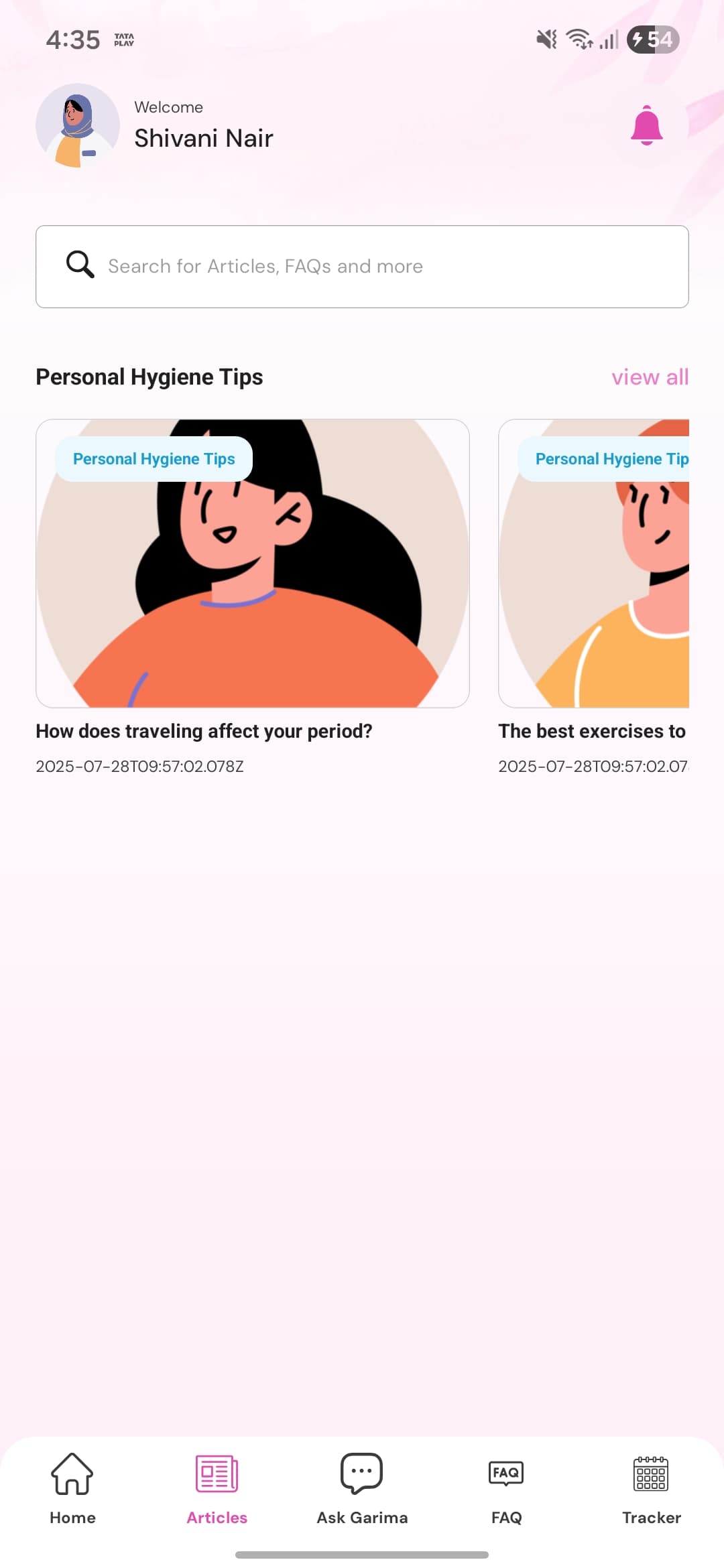 Garima – Period Health & Wellness App screenshot 3 - Application interface showing key features and user experience