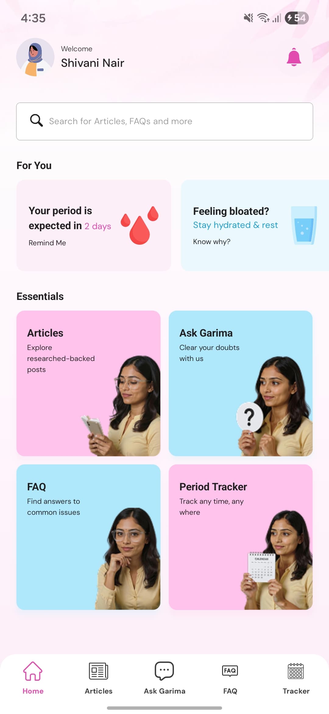 Garima – Period Health & Wellness App screenshot 6 - Application interface showing key features and user experience