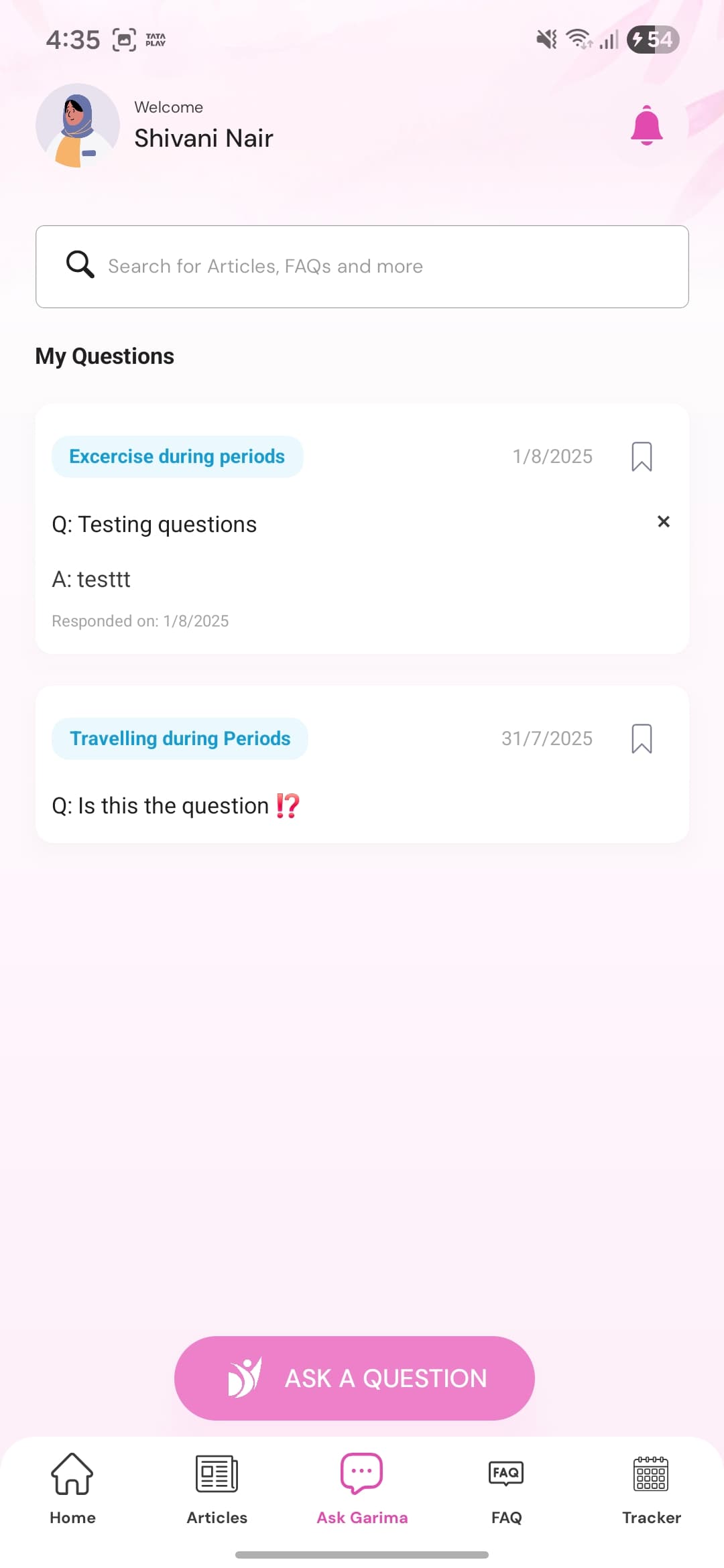 Garima – Period Health & Wellness App screenshot 4 - Application interface showing key features and user experience