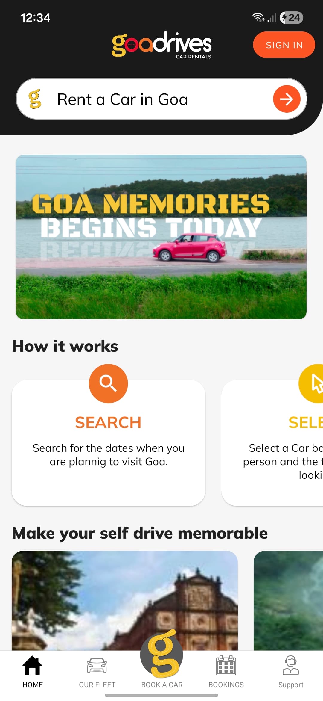 Goadrives – Self-Drive Car Rental App screenshot 1 - Application interface showing key features and user experience