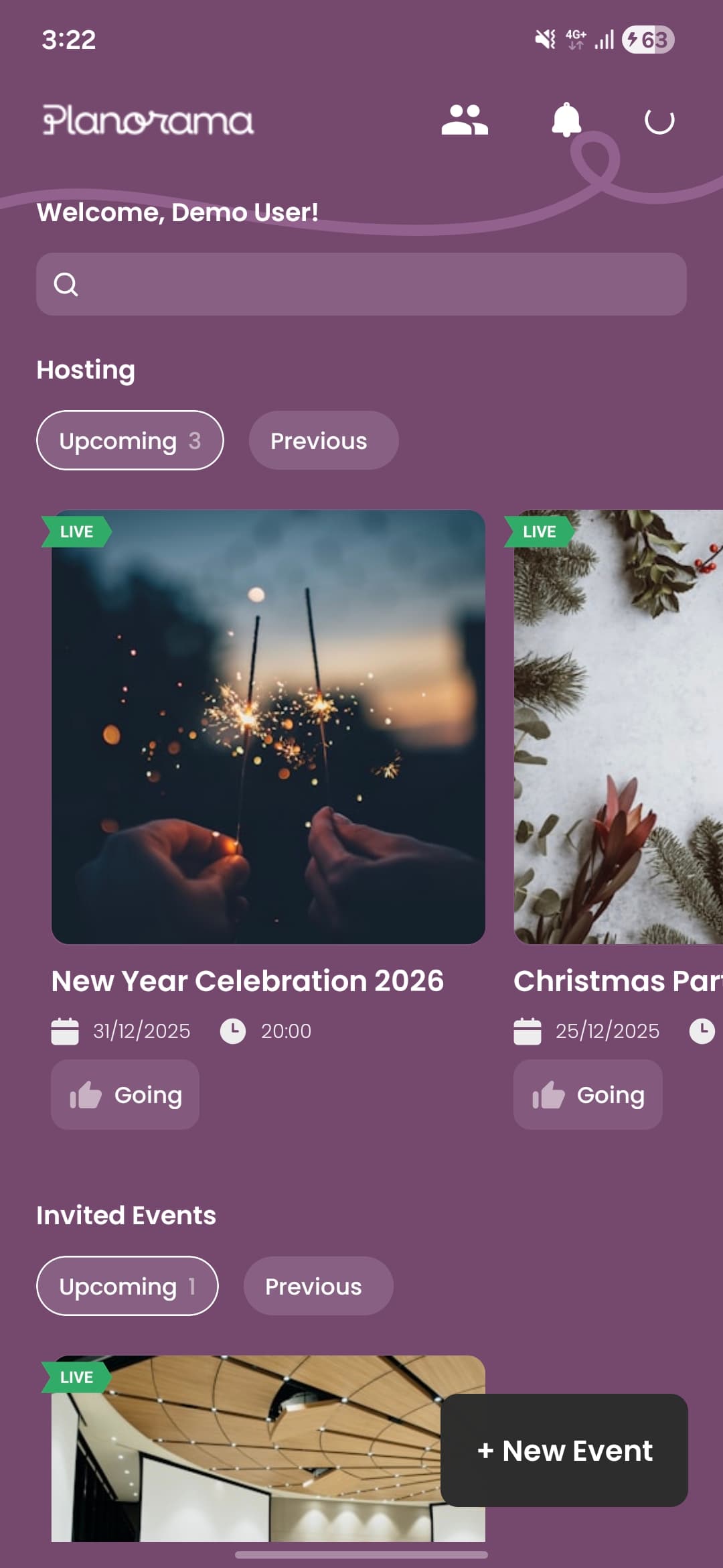 Planorama - B2C Event Planning & Management App screenshot 2 - Application interface showing key features and user experience